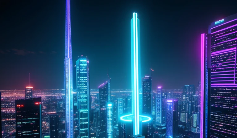 Skyscraper night scene neon lights top quality ultra high definition cyberpunk