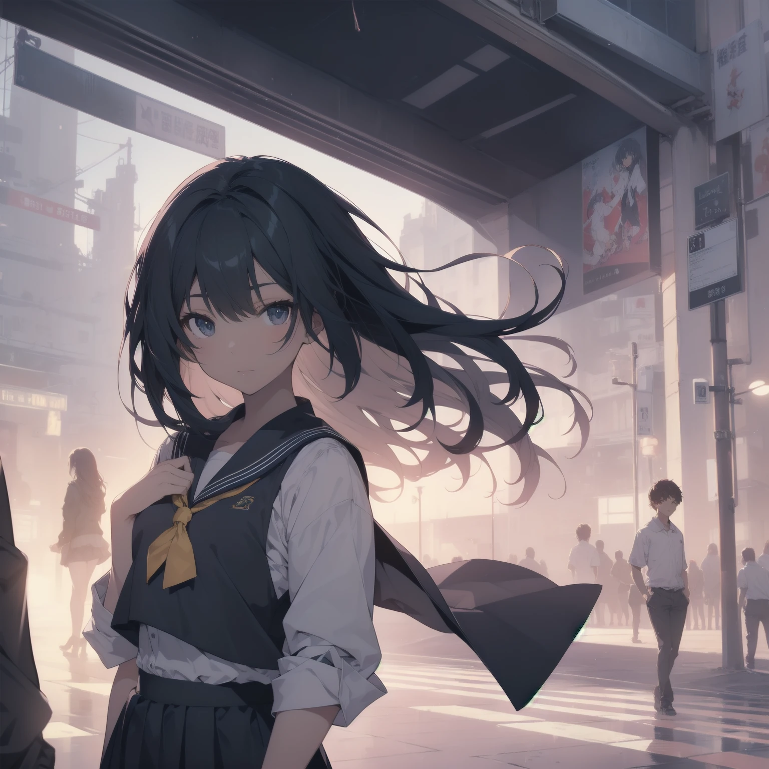 ultra-absurdres-Top quality by artist God, ultra-detailed, high resolution, anime moe artstyle, best anime 8k konachan wallpaper, pixiv contest winner, pool:2810, perfect anatomy,break, 1girl, (Please draw a girl walking sleepily to school alone. )break,(Solo,little female, 13-year-old:1.3),Full limbs, complete fingers,a junior high school student, (very short hair), short cut, flat chest, , small butt, small black eyes, beautiful detailed eyes, well-proportioned iris and pupils, expressive eyes, highres detailed hair, soft expression, salor school_uniform, sailor collar, serahuku, bow, pleated skirt,(Detailed Lighting), (Detailed background), in the School commute route. break,super detailed skin, Best cinematic lighting powered by famous artist, 8k,beauty illustration,photoshop_(medium),very aesthetic,break,((artist:anti_(untea9) )), artist:clamp ,artist:carnelian ,artist:kantoku ,
