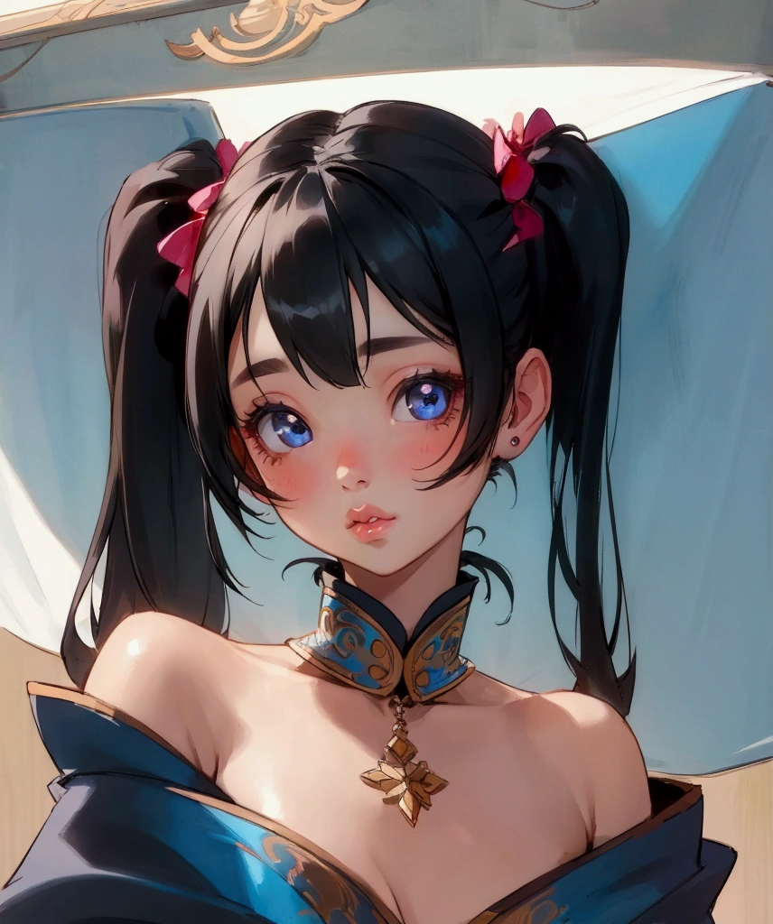 beautiful detailed girl, cute girl, 1girl, beautiful detailed eyes, beautiful detailed lips, twintails, black hair