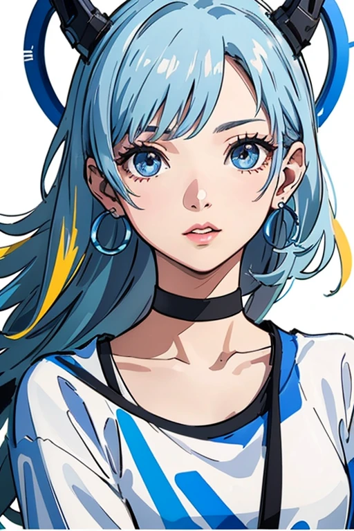 "(Better Quality, first work:1.2) | Detailed Eyes:1.2 1 Female (Dynamic English, perspective, Long Hair) choker, shirt, オープンスウェットshirt, ear earrings, finely, first work."