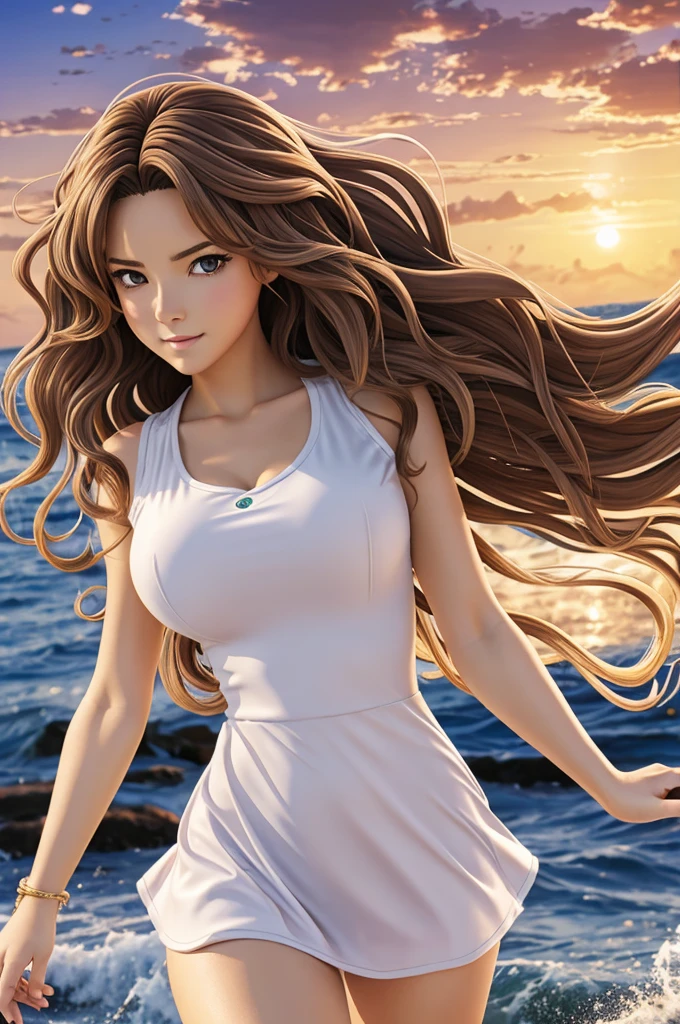 Anime style named Gloria woman with wavy hair
