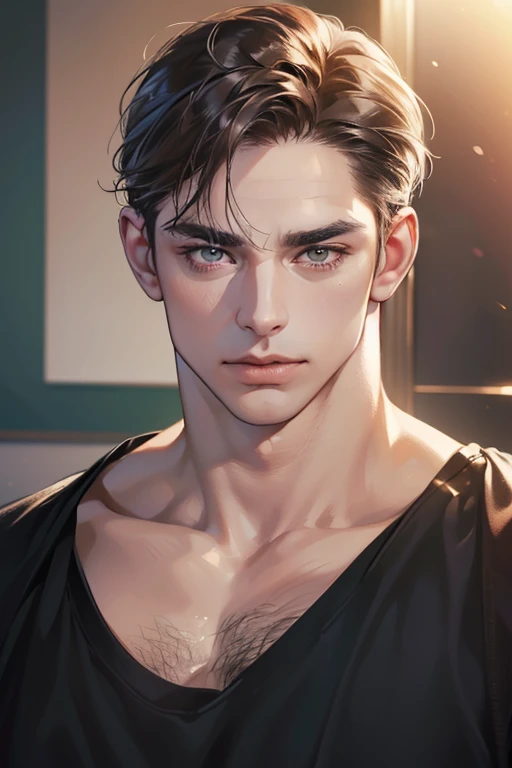 (Best quality,4K,8K,a high resolution,masterpiece:1.2),ultra detailed,(realistic,photorealistic,photo-realistic:1.37),39 year old man,Beautiful anime,portraits,strong,masculine,dark hair,Sharp jawline,Mesmerizing eyes,Perfectly styled hair,confident expression,bright colors,dynamic lighting,Brown eyes,(Black T-shirt),(dark skin),((mature man, man 40 years old)), (square jaw)