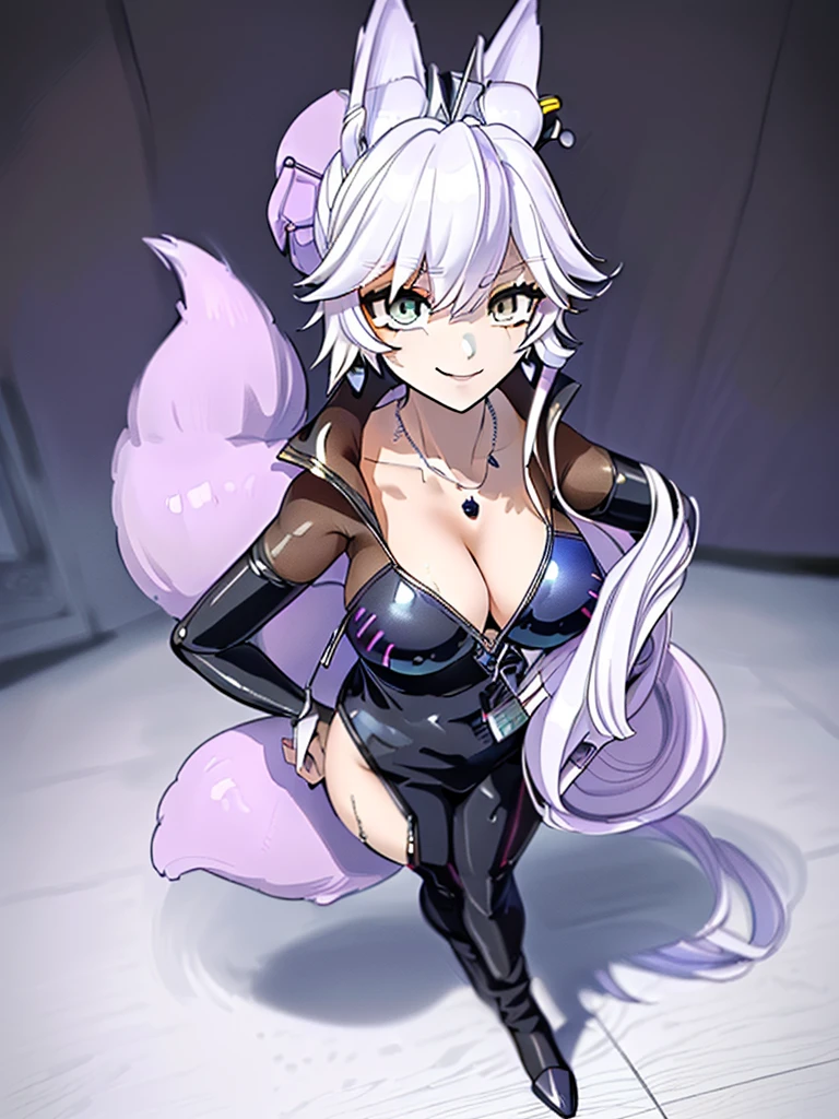 great quality ++ Extremely detailed high resolutionolution, very aesthetic, expressive eyes, (((Perfect face))), (((face symmetrical))), ((good anatomy)), (((perfect hands))), (((8k))), UHD, hd wallpaper, (((detailed high cal, (((((1girl)))))), only, Masterpiece, The best quality, high resolution, Highly detailed, (illustration), Beautiful detailed eyes, ((((fullbody))), (((solo))), (((((koyan-la1))))), (((smiling))), (((fusion))), (((agglutination))), (((Combination))), ((((((((White hair)))))))), (((blue eyes))), (((ponytail))), (((jewelry))), (((necklace))), (((earrings))), only, jaeces, earrings, long hair, parody, (((scar))), (((scar ocular))), (((hair ornament))), (((office background))), (((hand on hip))), (((strolling))), Side ponytail, scar en la cara, (((Upper part of the body))), (((fox tail))), (((fox ears))), (((tiara))), (((jewelry))), (((earrings))), (((neckline trimming))),