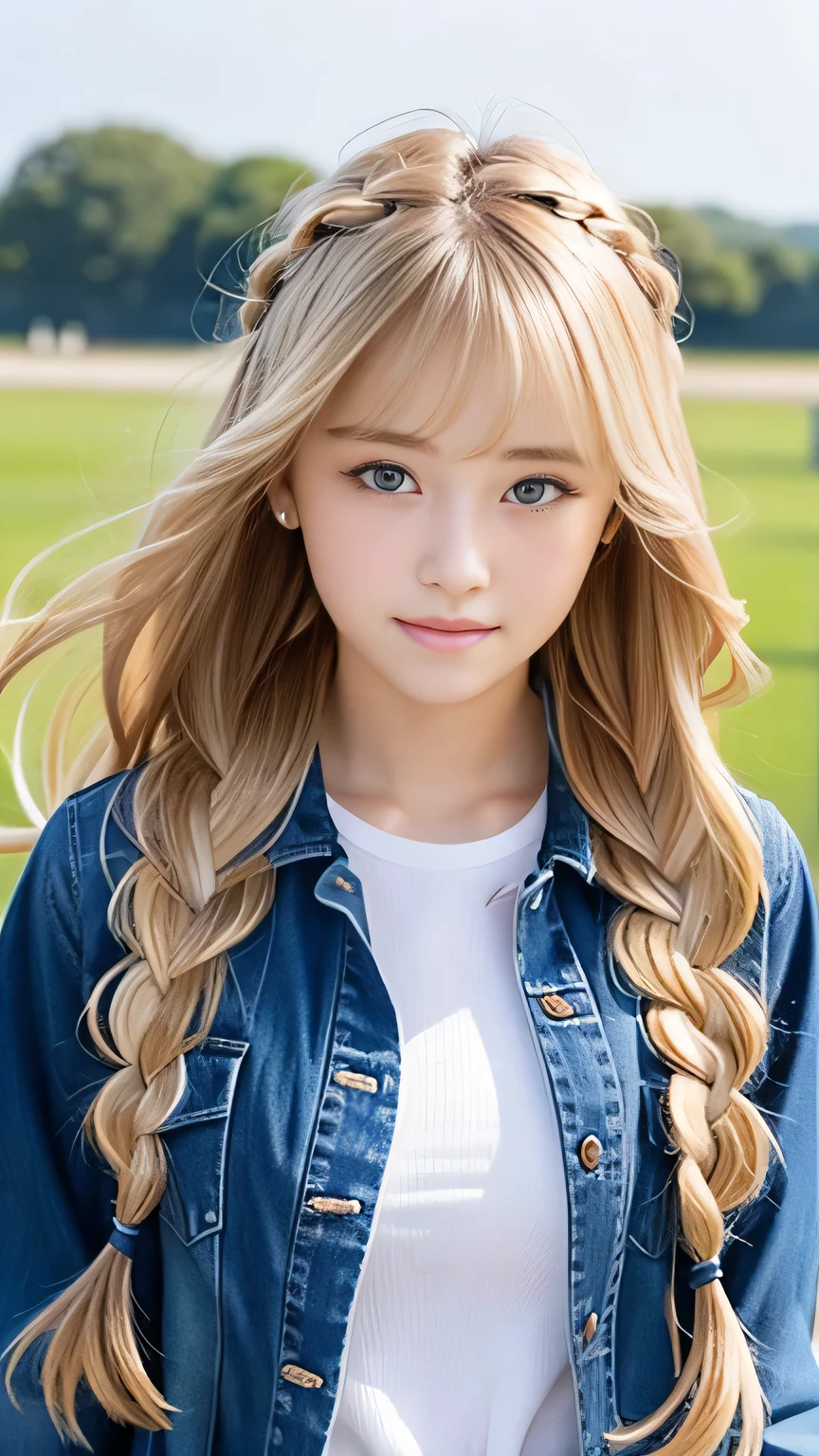 Sexy Big ,15 year old beautiful girl looks sexy and cute&Cute beautiful sexy face、A strong wind blows my hair in front of my face、Double teeth、Reduce the appearance of nasolabial folds、Fluttering Exy Big 、Sexy cute looks and cute 15 year old beautiful girl, beautiful and sexy face、A strong wind blows my hair in front of my face、beautiful long blonde French braided hair、beautiful, Cute and sexy eyes hidden behind long bangs