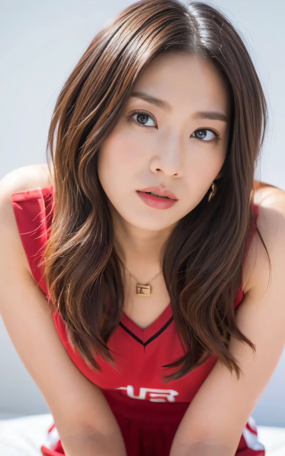 You are a professional photographer, Sex Appeal,Albedo and Specular Maps,

(Wearing a soccer team uniform, Chest is taut:1.6),
(Nipples are clearly visible through clothes, The cleft in the crotch is clear, Super beautiful feet:1.5),

(She is lying on her back on the bed, that&#39;In a mischievous pose, Open your lips slightly:1.6),
(Large bedroom, Cute Wallpapers, wake up:1.4),

((24-years-old, Beautiful female announcer, naughty lips, blush, My hair is messy, Body facing forward:1.4)),
((Small breasts, Flat Chest, chest is slightly drooping:1.2)),

Eye focus, Watery eye, Narrow shoulders, Beautiful clavicle, Thin arms, Thin legs, Slim figure, Soft belly, Tight waist, Ultra detailed face, super detailed breasts, Ultra-detailed skin, Ultra-detailed lips, Fuller lips, Thick and soft lips, Glossy Lips, White teeth, Beautiful actress makeup, compensate, Dark lipstick, Dark brown hair, Delicate and soft hair, Let your hair down, Fluffy short bob, Sweep your bangs to the side, Stylish earrings,necklace,
