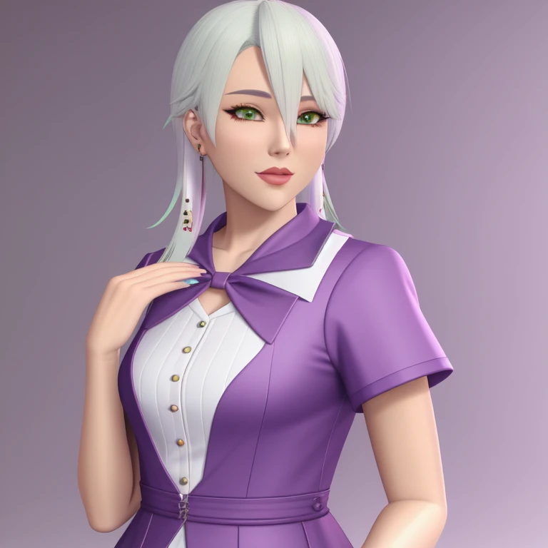 change hair color to green, green hair color, add earing, best quality, 3d render, anime style