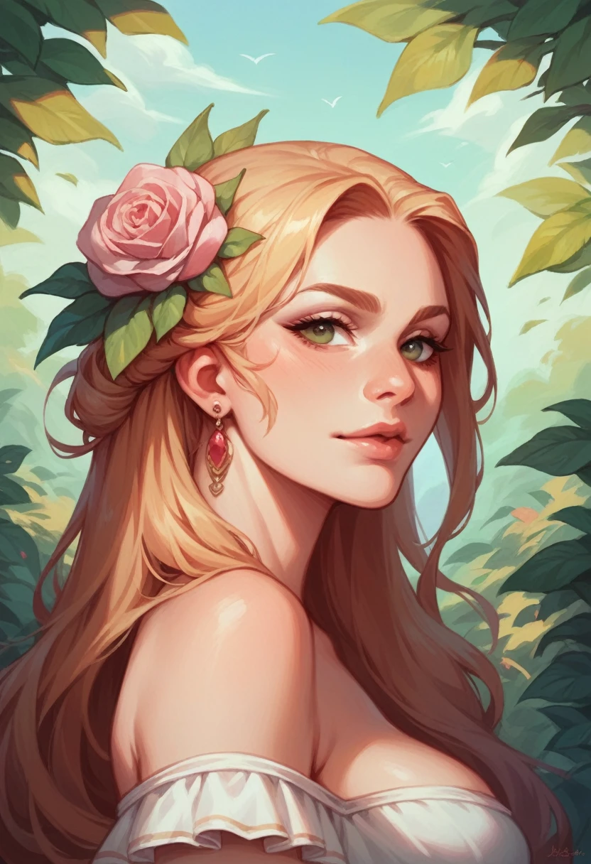 arab woman, small breast, large ass, Brown eyes, string rose, curly blonde hair,