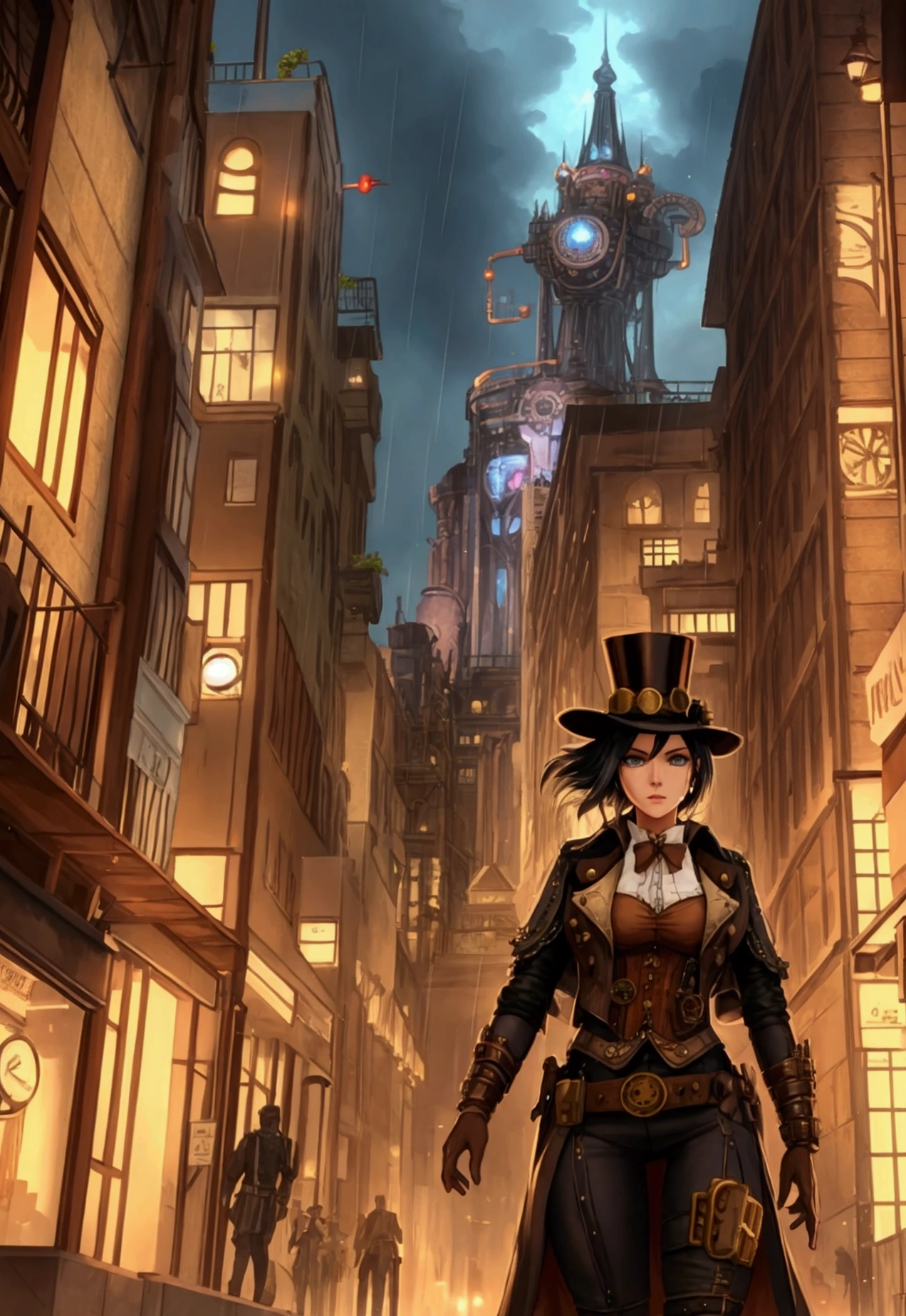 steampunk city raining RPG
