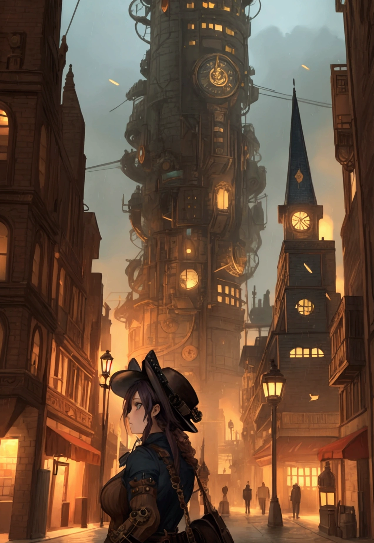 steampunk city raining RPG