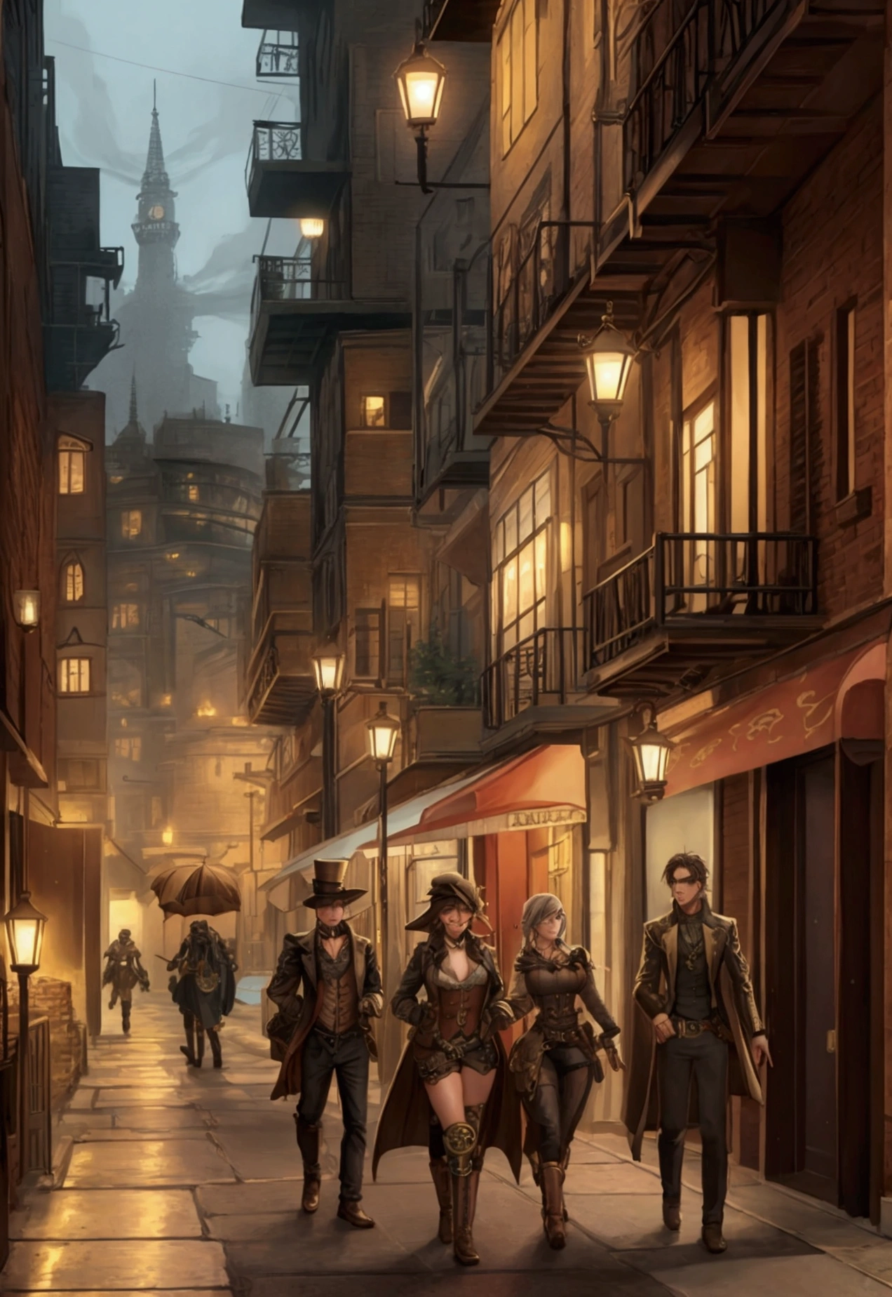 steampunk city raining RPG