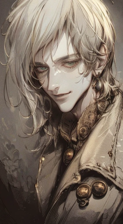 ((a mature man, very handsome, smile in love, short grey golden hair, green eyes, perfect face without errors)), ((buttoning the jacket, CEO)), (best quality, masterpiece, 8K, photorealistic, cinematic lighting, hdr image, ultra detailed, beautiful image), (portrait, detailed facial features, intricate textures, realistic skin tones, highly detailed, ultra-realistic), (warm lighting, soft shadows, dramatic lighting), (muted color palette, rich tones), (professional photography, high resolution, studio lighting)