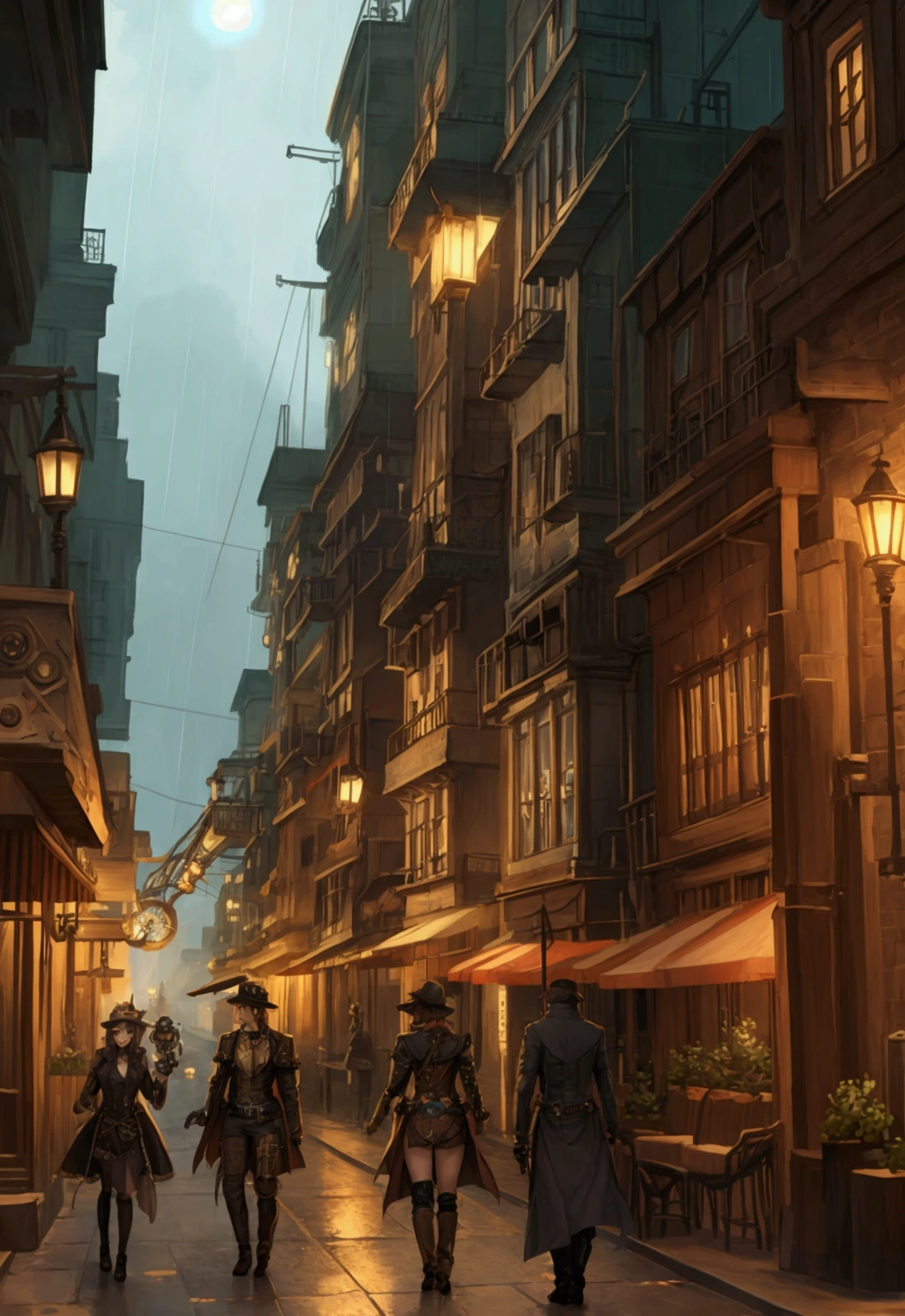 steampunk city raining RPG