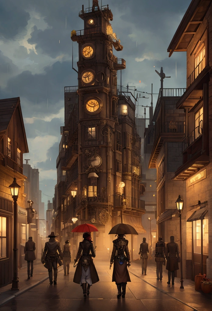 steampunk city raining RPG