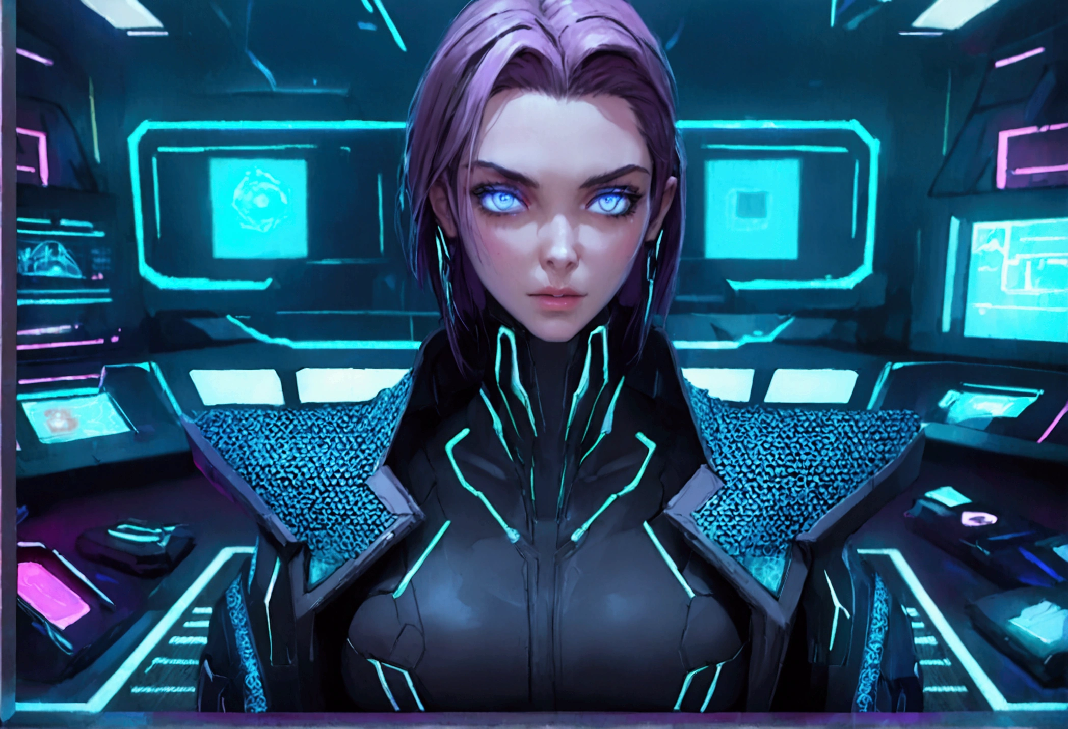 cyberpunk female lawyer, tron style, health bar over head, virtual courthouse, virtual jury, highly detailed, 8k, photorealistic, cinematic lighting, dramatic composition, neon colors, intricate futuristic architecture, holographic displays, advanced technology, dynamic poses, expressive facial features, vibrant colors, chiaroscuro lighting, depth of field, volumetric fog, procedural textures, hyper-realistic shaders, cinematic camera angles