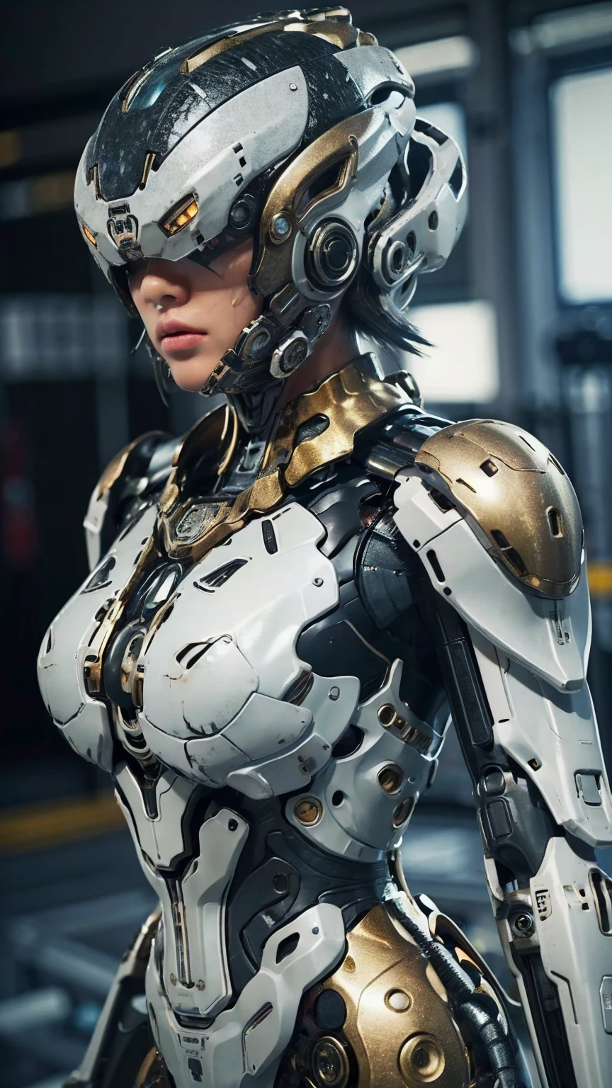 Textured skin, Very detailed, Attention to detail, high quality, 最high quality, High resolution, 1080P, hard disk, beautiful,(War Machine),beautifulサイボーグ女性,Mecha Cyborg Girl,BATTLE MODE,Girl with a mechanical body　Black Hair　Short Hair Boyish　　Sweaty and wet face　The change is over　Met Off　Steam coming from the head　Steam coming out of the whole body　Painful expression　Please open your mouth wide　Snug-fitting headgear　Black Inner Suit　Full body portrait　Rear View