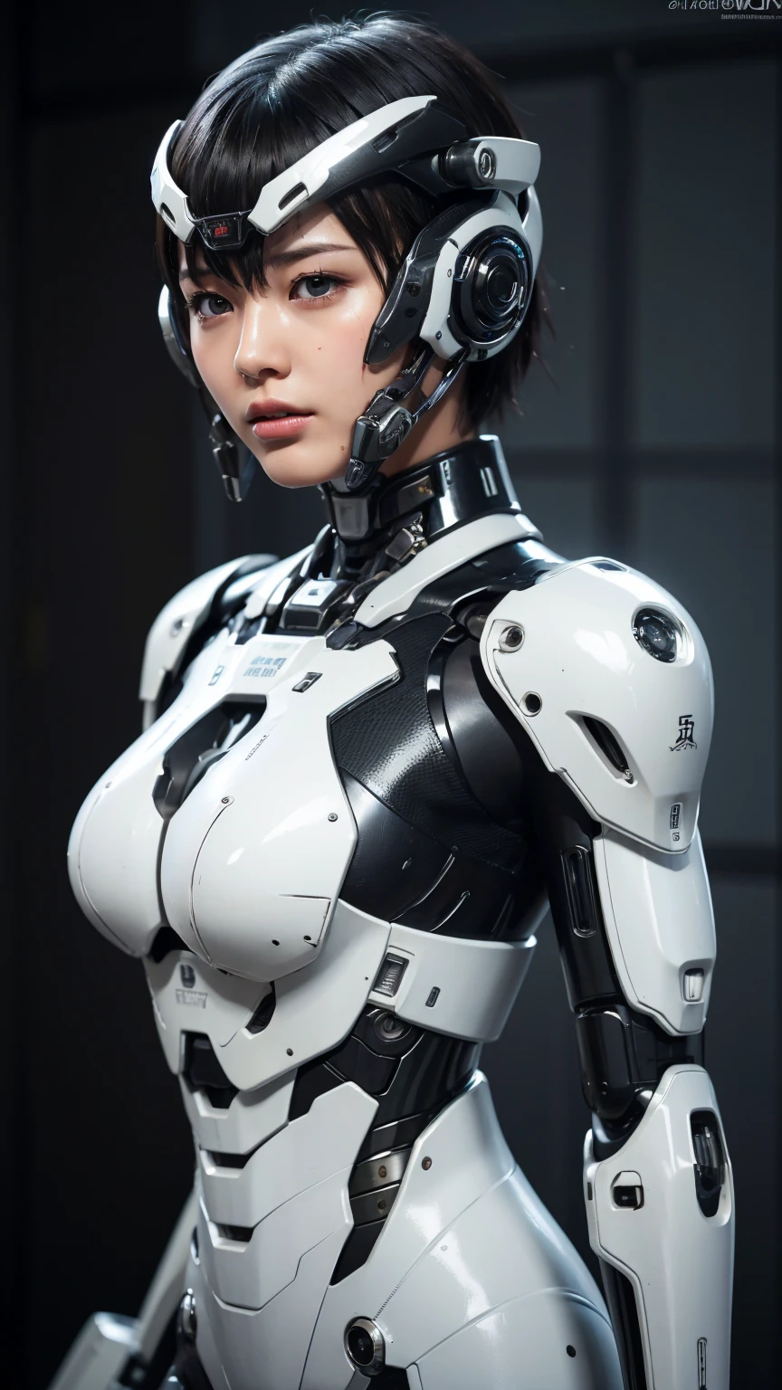 Textured skin, Very detailed, Attention to detail, high quality, 最high quality, High resolution, 1080P, hard disk, beautiful,(War Machine),beautifulサイボーグ女性,Mecha Cyborg Girl,BATTLE MODE,Girl with a mechanical body　Black Hair　Short Hair Boyish　　Sweaty and wet face　The change is over　Met Off　Steam coming from the head　Steam coming out of the whole body　Painful expression　Please open your mouth wide　Snug-fitting headgear　Black Inner Suit　Full body portrait　Rear View