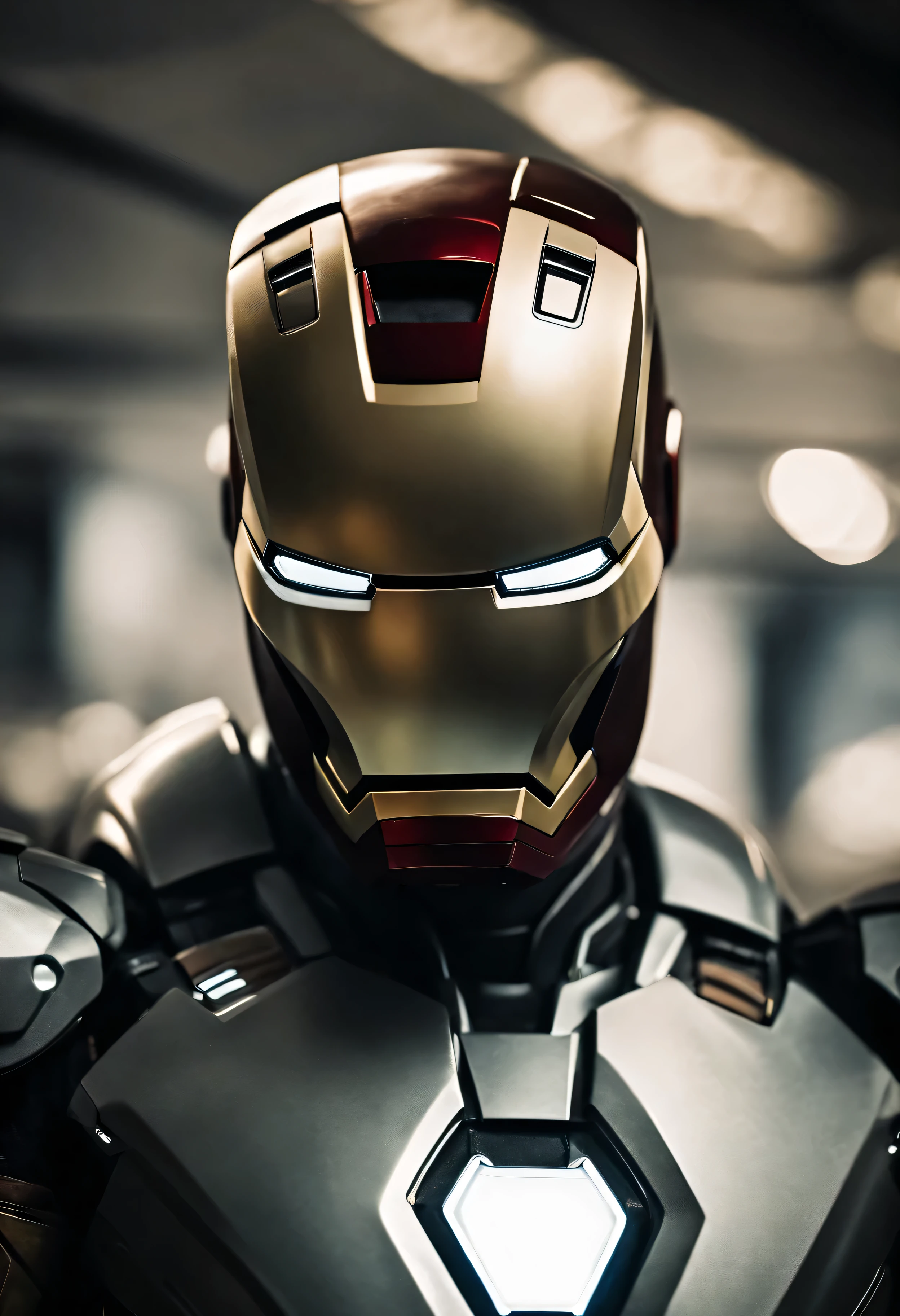 Iron Man with silver round plate and smiley face mask、camouflage uniform