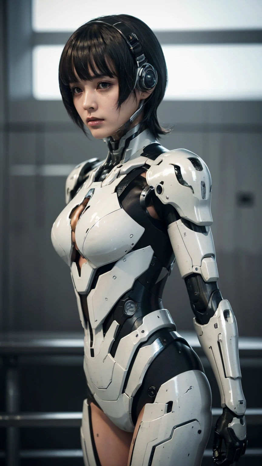 Textured skin, Very detailed, Attention to detail, high quality, 最high quality, High resolution, 1080P, hard disk, beautiful,(War Machine),beautifulサイボーグ女性,Mecha Cyborg Girl,BATTLE MODE,Girl with a mechanical body　Black Hair　Short Hair Boyish　　Sweaty and wet face　The change is over　Met Off　Steam coming from the head　Steam coming out of the whole body　Painful expression　Please open your mouth wide　Snug-fitting headgear　Black Inner Suit　Full body portrait　Rear View