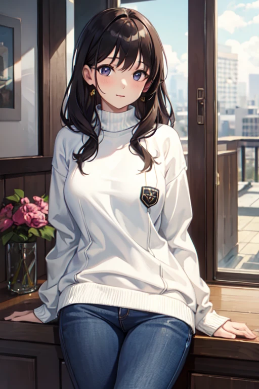 ((best qualityer)), ((work of art)), (detailded), 1 girl, ombro to ombro sweater, 