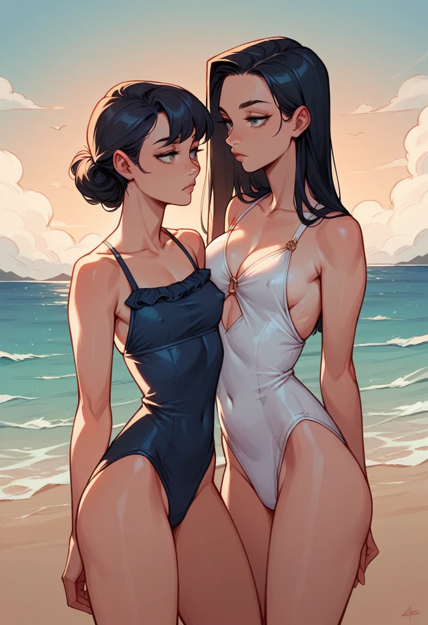 ((Sexy Girls ,Improve))Browsing Caution,glamorous, Sensual, Beach,Nipple erection,View your viewers
,Expressionless, Ruffled swimsuit,Both sides up, Black Hair