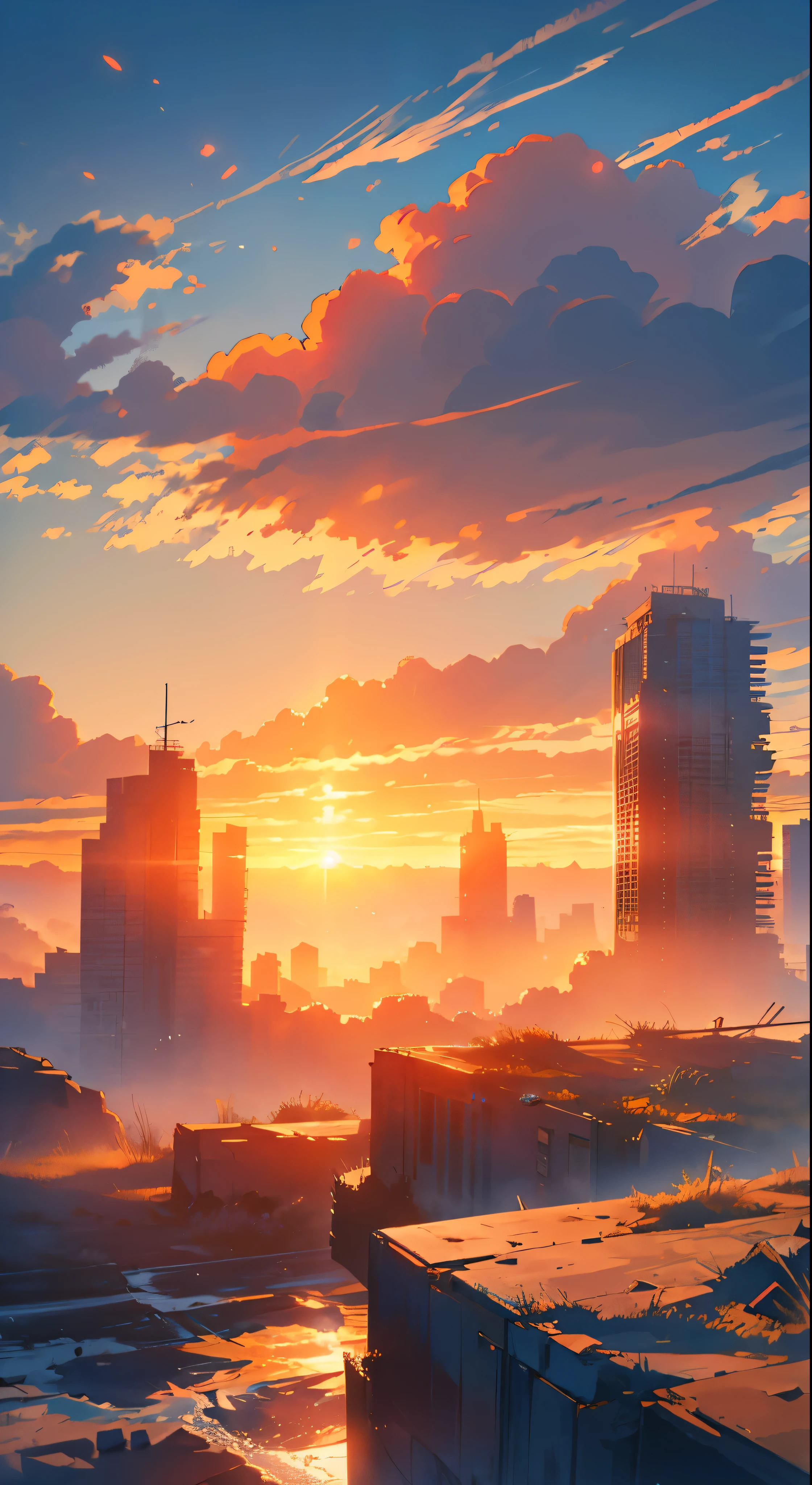 post-apocalyptic sunset at the end of the world of the new dawn aquarelle drawing