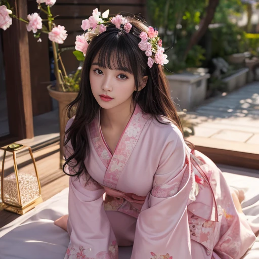 best quality, masterpiece, lifelike, 1 girl, solitary, eternity, Wearing a sakura yukata, Kneeling, Detailed Background, Delicate face,pink blush,,cold,((masterpiece))、(top quality)、8k、high detail、Super detailed、 21 years old female,masterpiece、born、fair、magic、realism、Visual effects、FXAA、SSAO、Shader、voiceless、ambient lighting、Tone mapping、High resolution、Ultra high quality、Million pixels、(8k resolution:1.10)、8k resolution、high detail、intricate details、 (high quality:1.2、masterpiece:1.2、:1.21)、(21 years old female)