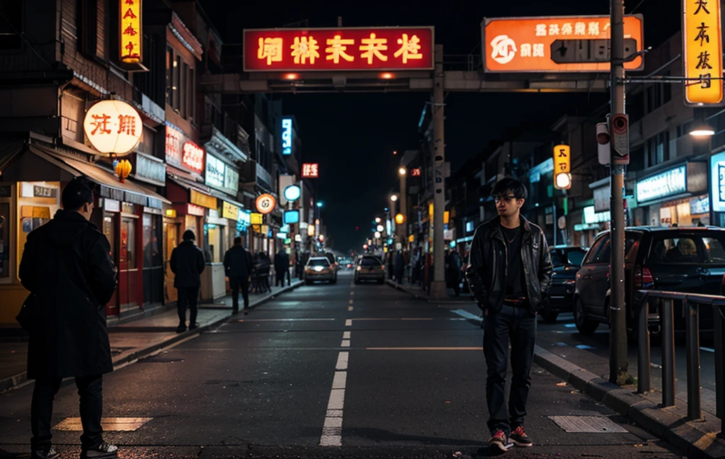 Chinese landscape under neon lights