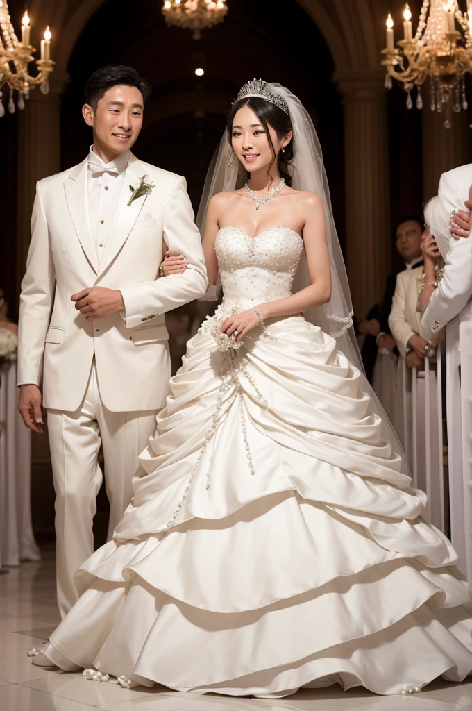 A wedding dress made of pearls.