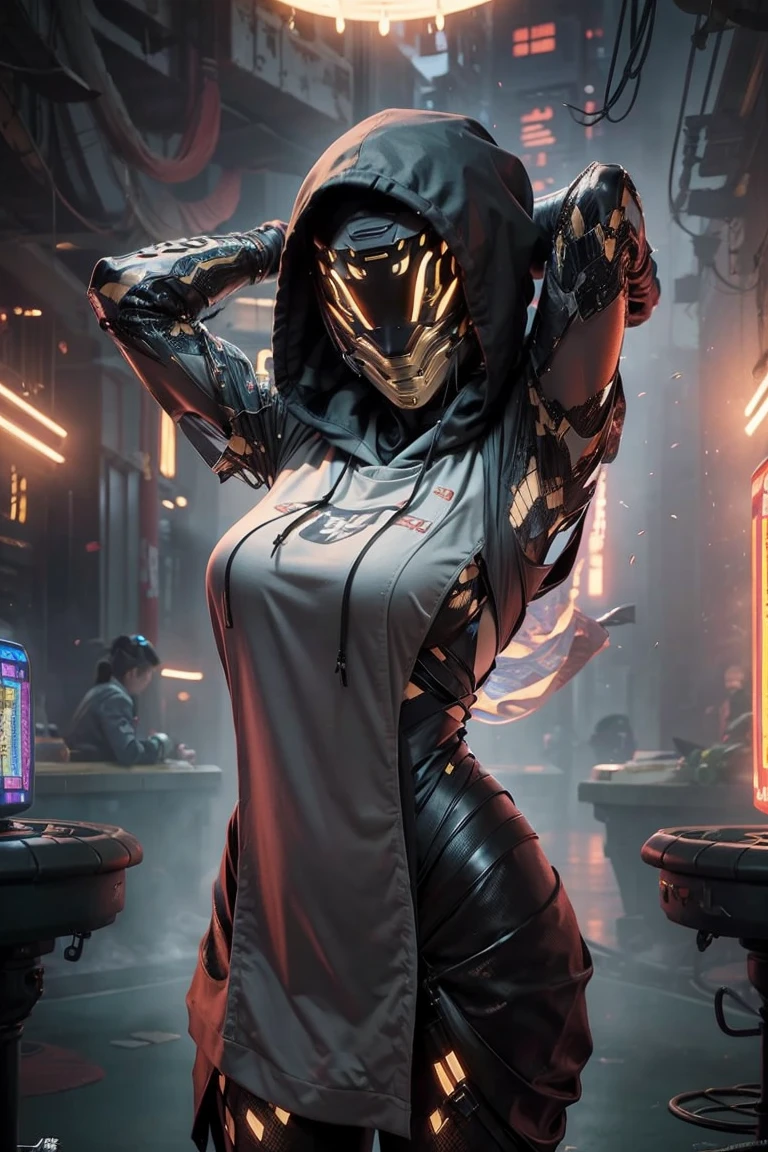 a katana in her hand, combat stance,
