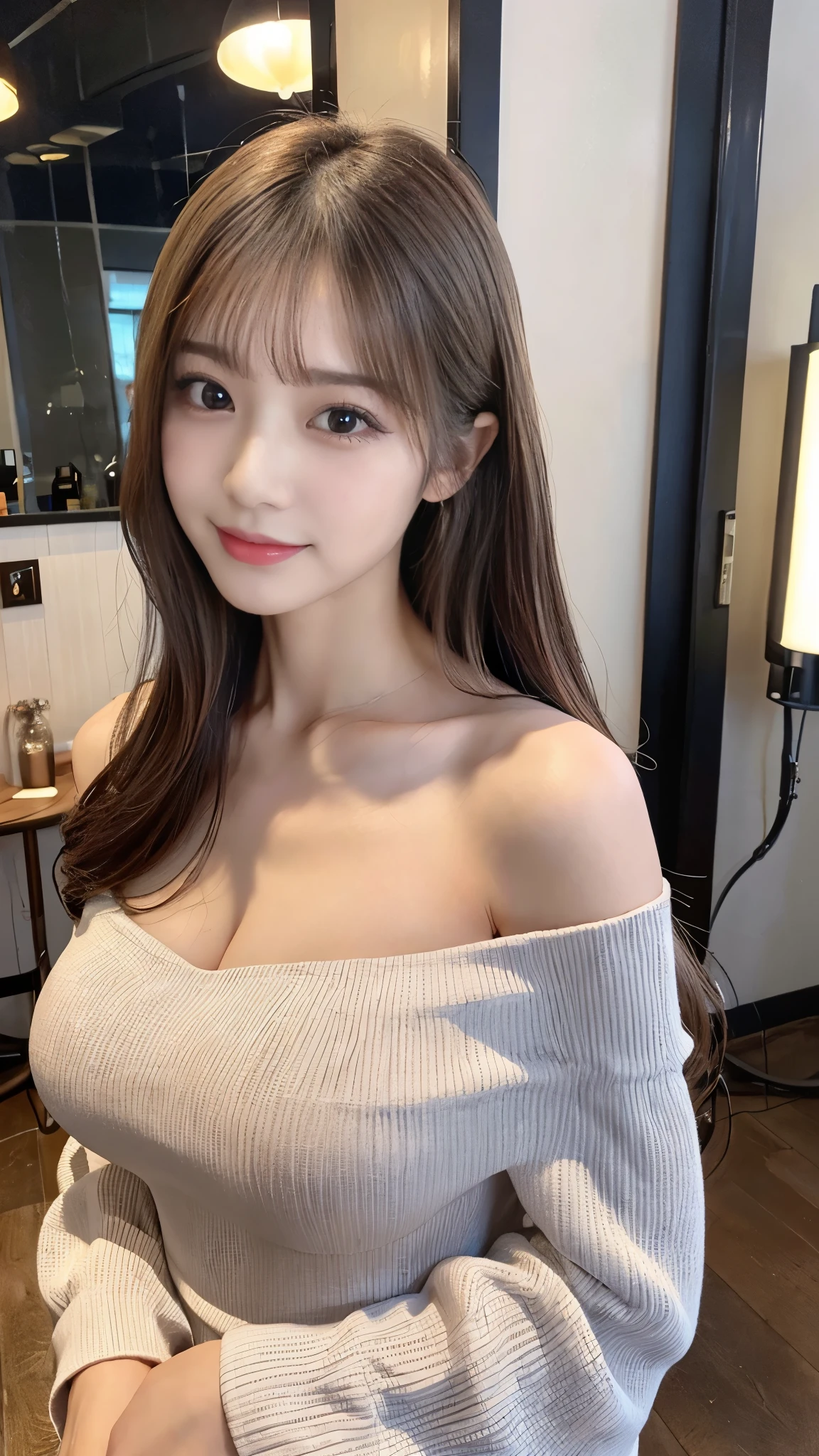 (Detailed skin:1.2),(Shiny skin:1.1),8k,Highest quality, masterpiece, Ultra-high resolution,(Realistic:1.4), RAW Photos,(Soft saturation:1),(Fair skin:1.2),(Succubus:1.2),Half-Japanese beauty,23 years old, （Light brown hair）,（Long Hair:1.３)),  (Pretty face:1.4), (Large Breasts, Tight waist,Big firm hips:1.2), ((Beautiful lighting:1.3)), ((Off the shoulder、Mini Dress:1.2)),(Highly detailed face, Highly detailed lips, fine grain, double eyelid,Highly detailed and evenly balanced eyes), （Sharp focus:1.2）, ((Full Body Shot)),（Perfect Anatomy:1.3),(Beautiful woman with perfect figure: 1.2）、((Random sexy poses:1.2))、Sharp Eyes,smile,（Seaside cottage）