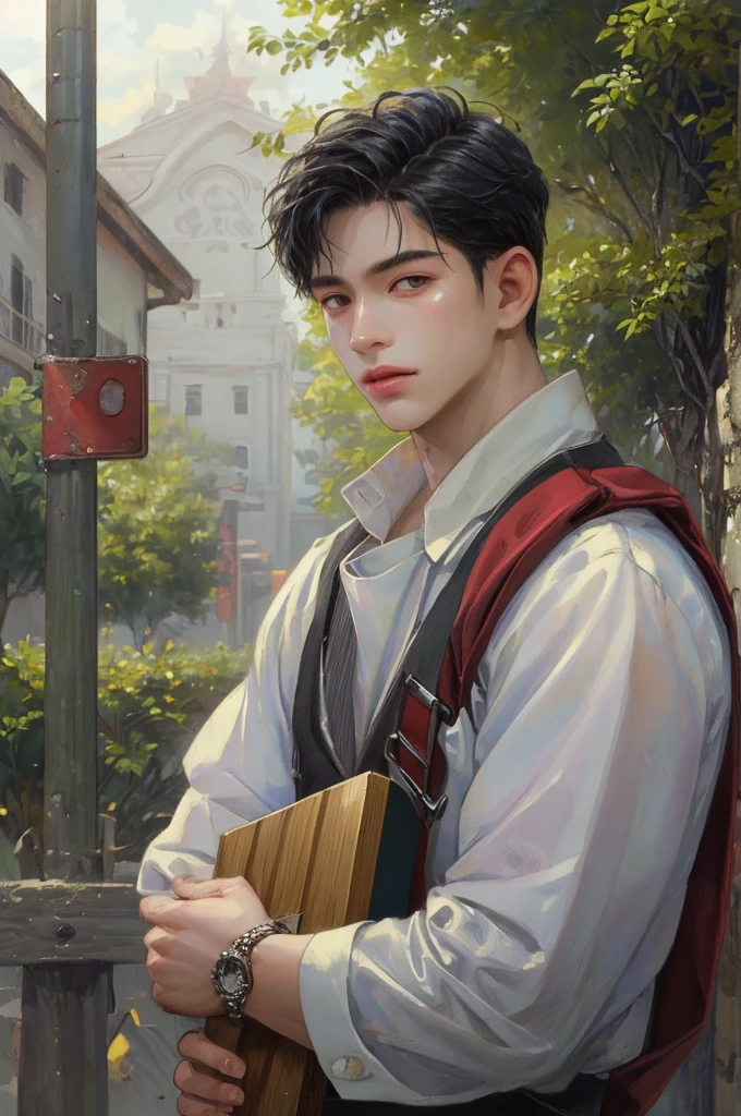 (masterpiece, top quality, best quality, official art, beautiful and aesthetic:1.2), boy, handsome, extreme detailed faces, boy carrying large cross during lenten season in the Philippines, colorful, highest detailed, (perfect face), shiny skin, HDR, detailed surroundings, on the street of the Philippines 