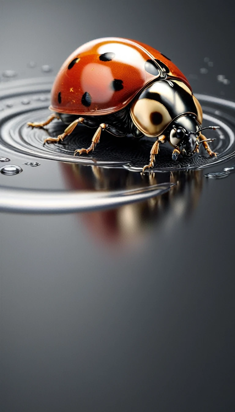 (mercury composed of one Colorful Beetle :1.8)rising from a puddle of liquid mercury, extremely shiny, smooth surface texture, polished surface, reflective, 45 degrees angle from the front, tesselation ral-chrome, Photorealistic, Hyperrealistic, Hyperdetailed, analog style, detailed skin, matte skin, soft lighting, subsurface scattering, realistic, heavy shadow, masterpiece, best quality, ultra realistic, 8k, golden ratio, Intricate, High Detail, film photography, soft focus