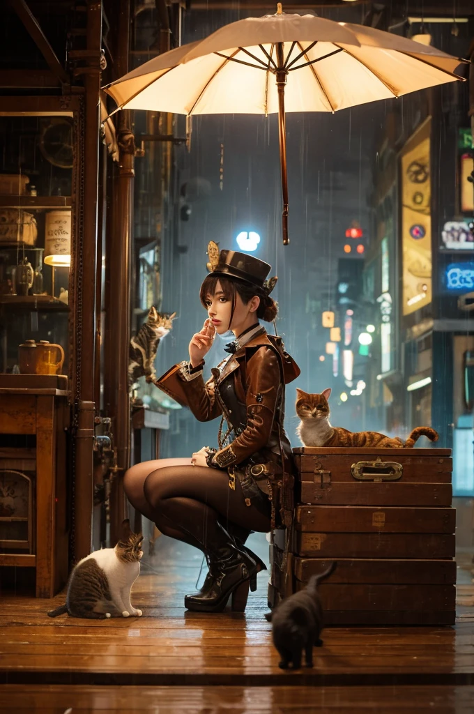 animal、Cat、steampunk、rain