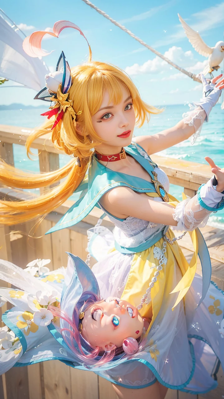 (female:1.2), 8k, ultra hd, ultra detailed texture, hyper realistic, masterpiece, detailed texture, detailed face, detailed skin, detailed lighting, (photorealistic:1.5), best quality, beautiful lighting, cinematic lighting, professional lighting, ultra highres, realistic, detailed hair, real hair, high quality, (realskin:1.5), extremely detailed, finely detail, ultra-detailed, 1girl, solo, floating, (red eyes:1.5), fire eyes, glowing eyes, black lips, v-shapped eyes, closed mouth, angry, colored skin, dark skin, purple skin, nose, pretty, beautiful, make up, cute face, evil smile, short hair, red hair bangs, large breasts, thigh, pauldrons, black pants, belt, purple coat, mechanical wings, armor shoulder, gloves, eudora \(mobile legends\), depth of field, looking aways, skin tight, amazing pose, glowing electric, lighting, blurry background