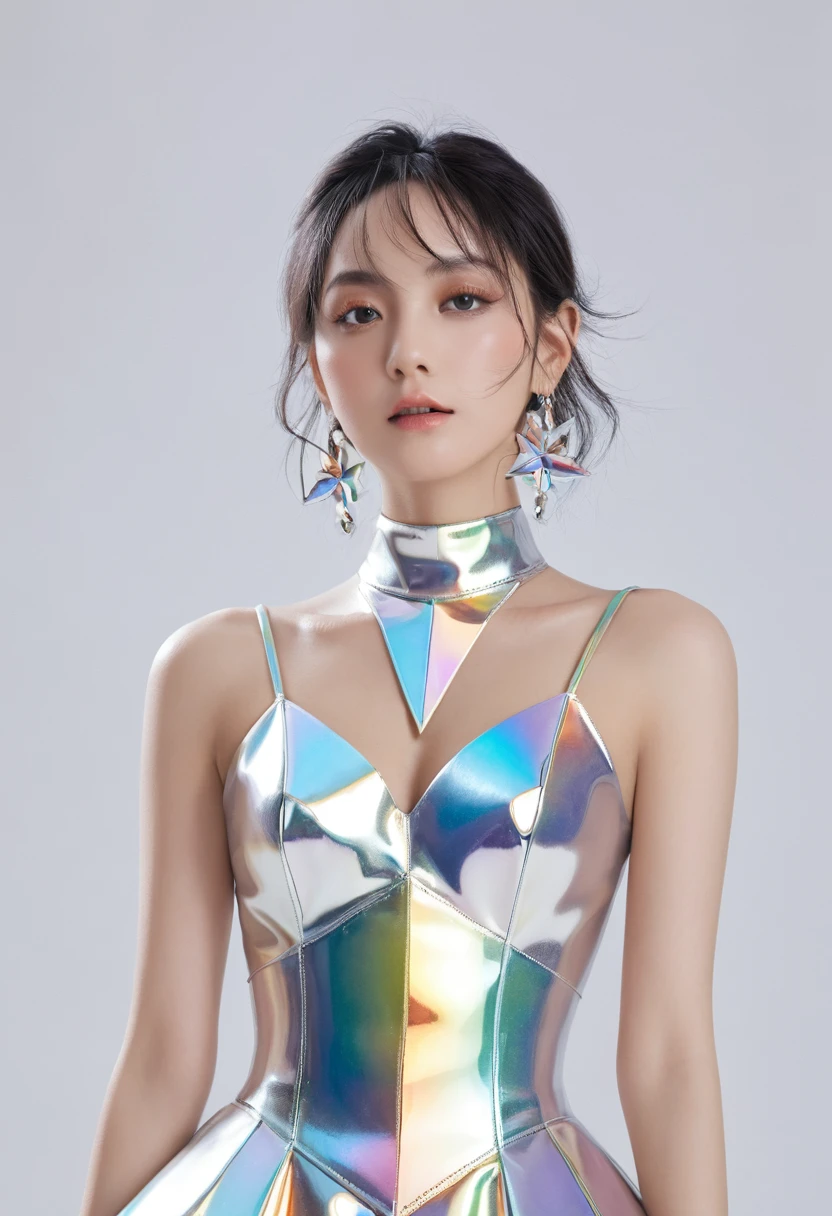 pvc texture clothing, prism,brilliance, jewelry,gorgeous sacred, portrait,anime character concept design