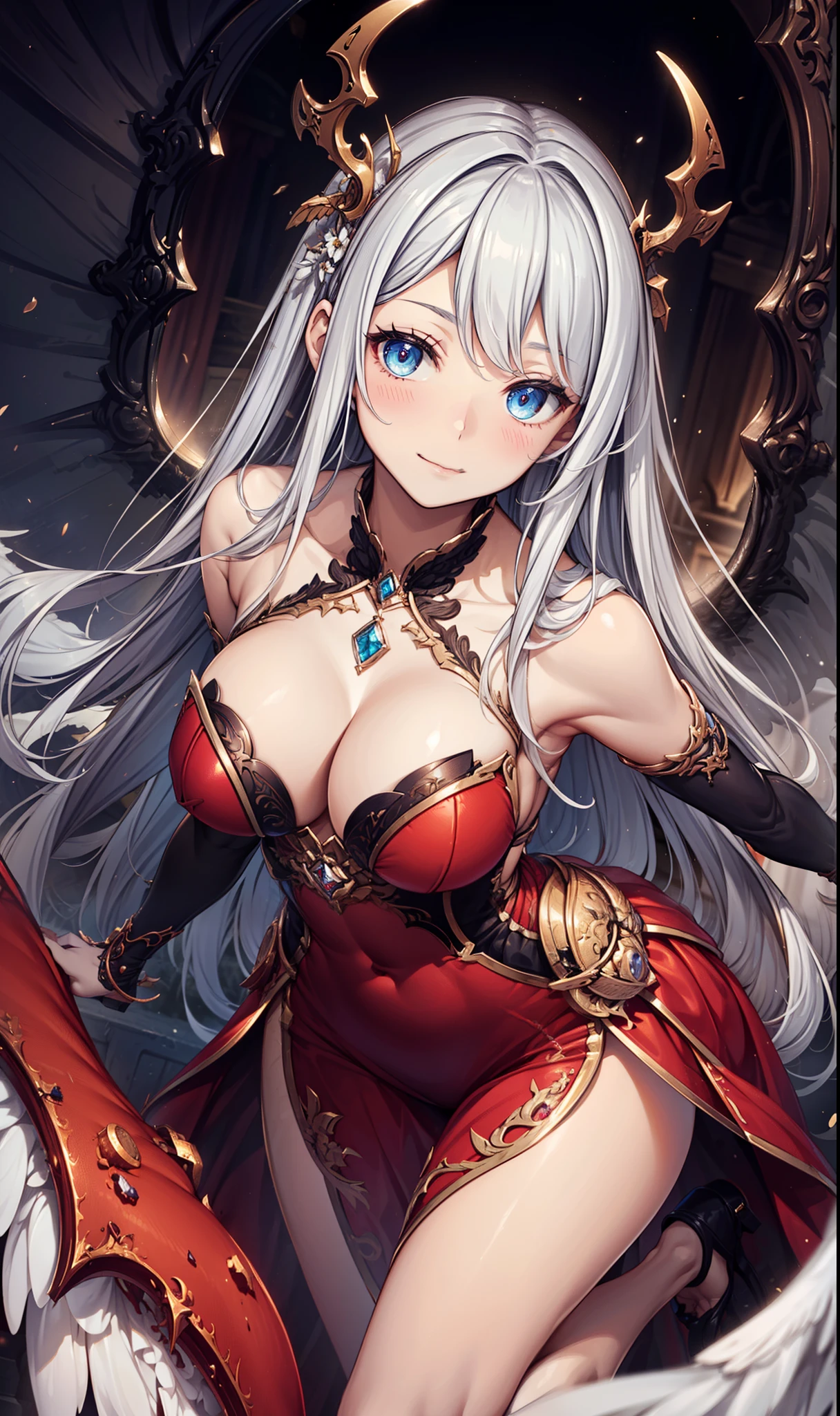 (best quality, high resolution, Textured Skin, high quality, High Detail,Extremely detailed CG unification)，，Lively，Obsessed，Dynamic Angle,whole body，Gorgeous princess dress，Dress nicely，Elegant and attractive posture，Devil Wings，Sexual suggestion，In the abyss