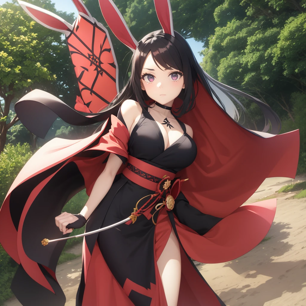 Sword Woman Rabbit Ears Kimono Cute