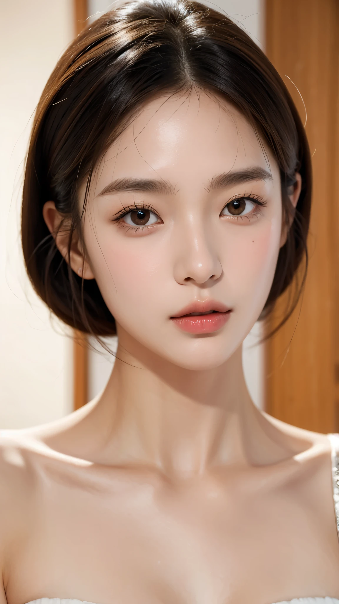 (masterpiece, best quality:1.2), 1girl, 独奏，Close-up of face，Real skin, real skin texture, pores, fuzz