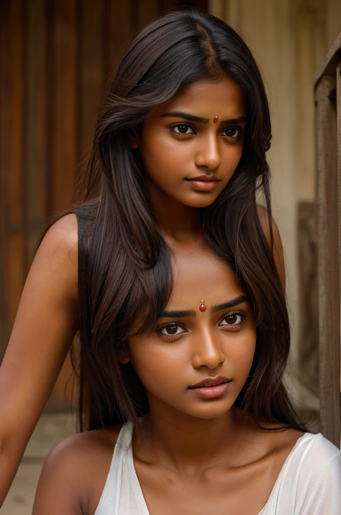 Realistic Indian cute and beautiful girl with brown skin tone " defeated face "