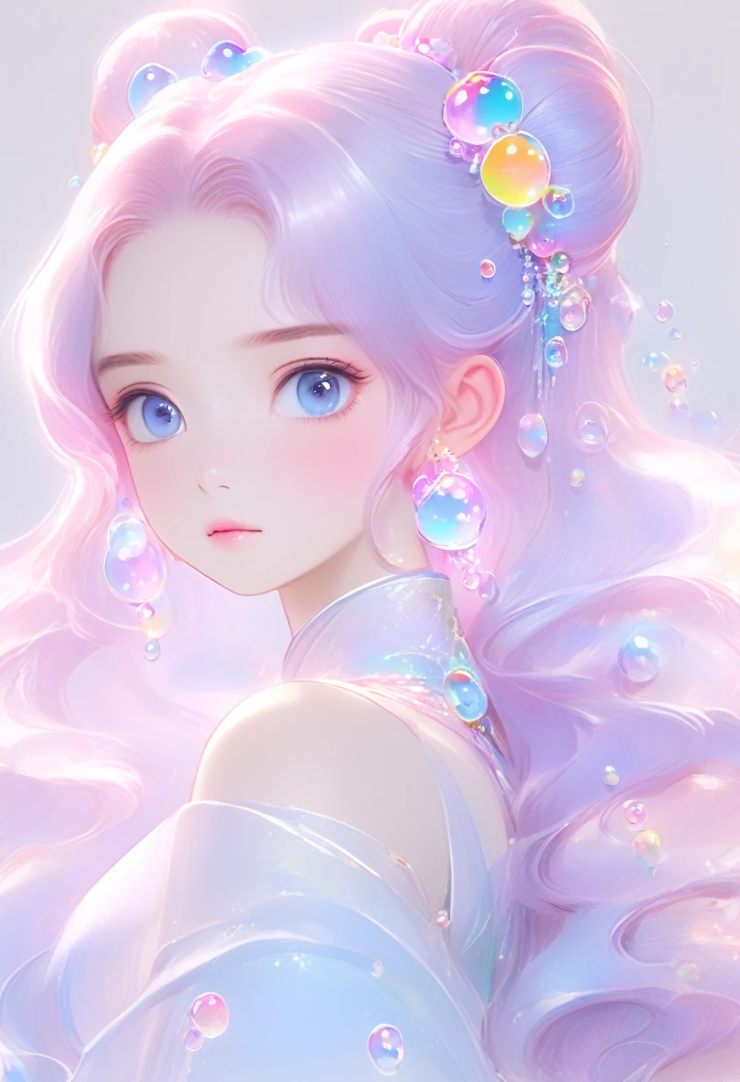 (masterpiece), (best quality), (Very detailed), (Dirty hair), (illustration), (1 girl) (Long pink hair 1.5) (blue eyes) (Twintails 2.0), ((((No shoulder))),Hanfu, (Looking at the audience, (interview), (Simple background), Beautiful and delicate eyes, Delicate and beautiful face, spiked (High Saturation), (Colorful flash), Colorful bubbles, (flash), Facial highlights, PerfectNwsjMajic, Conservative clothing, No shoulder, Autumn clothing, For the masses, Perfect body,