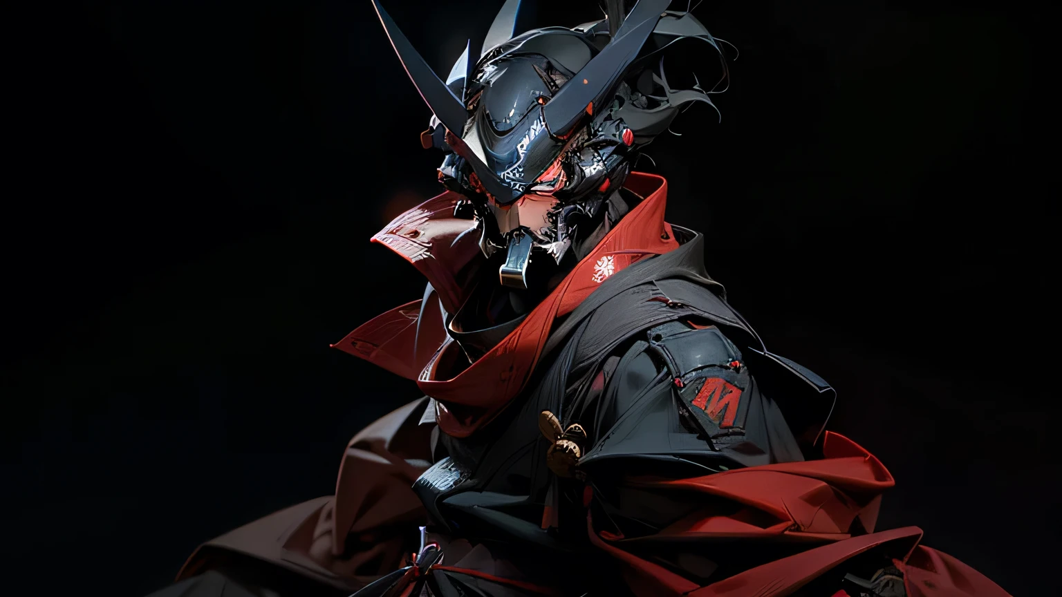 Dark background, robot samurai