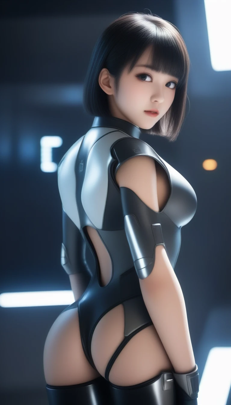 8k, Ultra-high resolution, Highest quality, masterpiece, Rule of thirds photograph,surreal, photograph, 1 Girl, (16 years old:1.3), pretty girl, Cute face, Beautiful eyes in every detail, Detailed,masterpiece,One Girl:1.2, Japan Female Announcer,whole body,from above,furious,Black Hair,Bob with bangs,Cyber city in sci-fi world,((Ride the fighting machine)), (((Combat suit of the future))), Shiny garments, skinny、Girl alone,Beautiful leg line beauty,Realistic Skin, Perfect and beautiful face ,Perfect and cute face, Skin with attention to detail, Perfect limbs、Narrow waist、Thin legs),Looking at the audience、beauty,Long neck、(((Ideal body type))),A cup small breasts :2,Portraiture:2,Perfect Anatomy,Vividly detailed,detailed,surreal,Light and shadow,darkness having sex