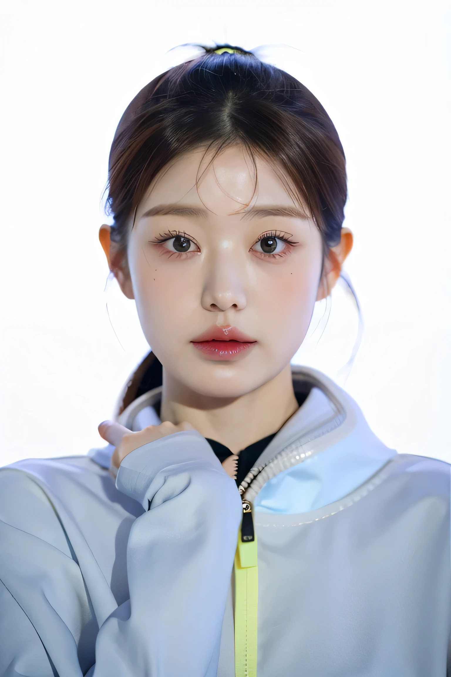 Delicate woman, ponytail,all back