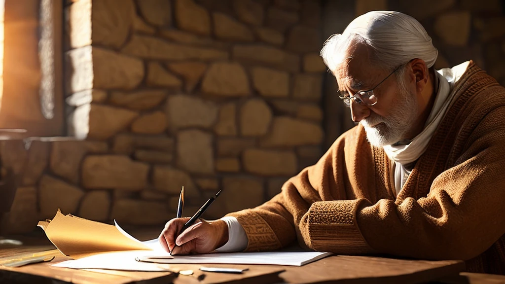(((Ancient Israel)))、(((1st century)))、(((Man writing a letter)))、(((Quill pen)))、8k、Live Shooting、Highest quality、masterpiece:1.5、Ultra-lightweight and high resolution、Photorealistic:1.5、Cinematic Light、Soft Volumetric Lighting:1.5、Real、Photorealistic:1、detailedな皮膚、Professional Lighting、photograph、Sharp Focus、detailed、Professional Lighting、Photon Mapping、detailedで複雑な環境、非常にdetailed、Highest quality、美術的なphotograph、Photorealisticなコンセプトアート、Soft Natural Volumetric Cinematic Perfect Light、Mid Journey、detailedな手、