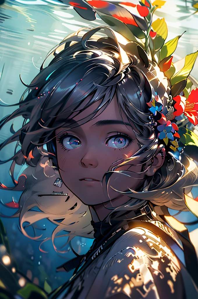 best quality,highres,(realistic:1.37),vivid colors,bokeh,portrait,DDAL,3D rendering,purple-toned lighting,detailed face,flowing hair,piercing eyes,surreal flowers,dreamy atmosphere,soft and delicate,ethereal,romantic,minimalistic.