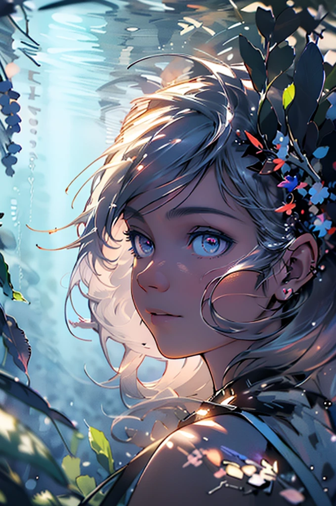 best quality,highres,(realistic:1.37),vivid colors,bokeh,portrait,DDAL,3D rendering,purple-toned lighting,detailed face,flowing hair,piercing eyes,surreal flowers,dreamy atmosphere,soft and delicate,ethereal,romantic,minimalistic.