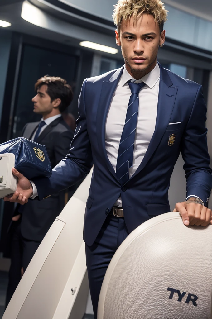 Neymar in a suit holding the Boca d&#39;Or award.