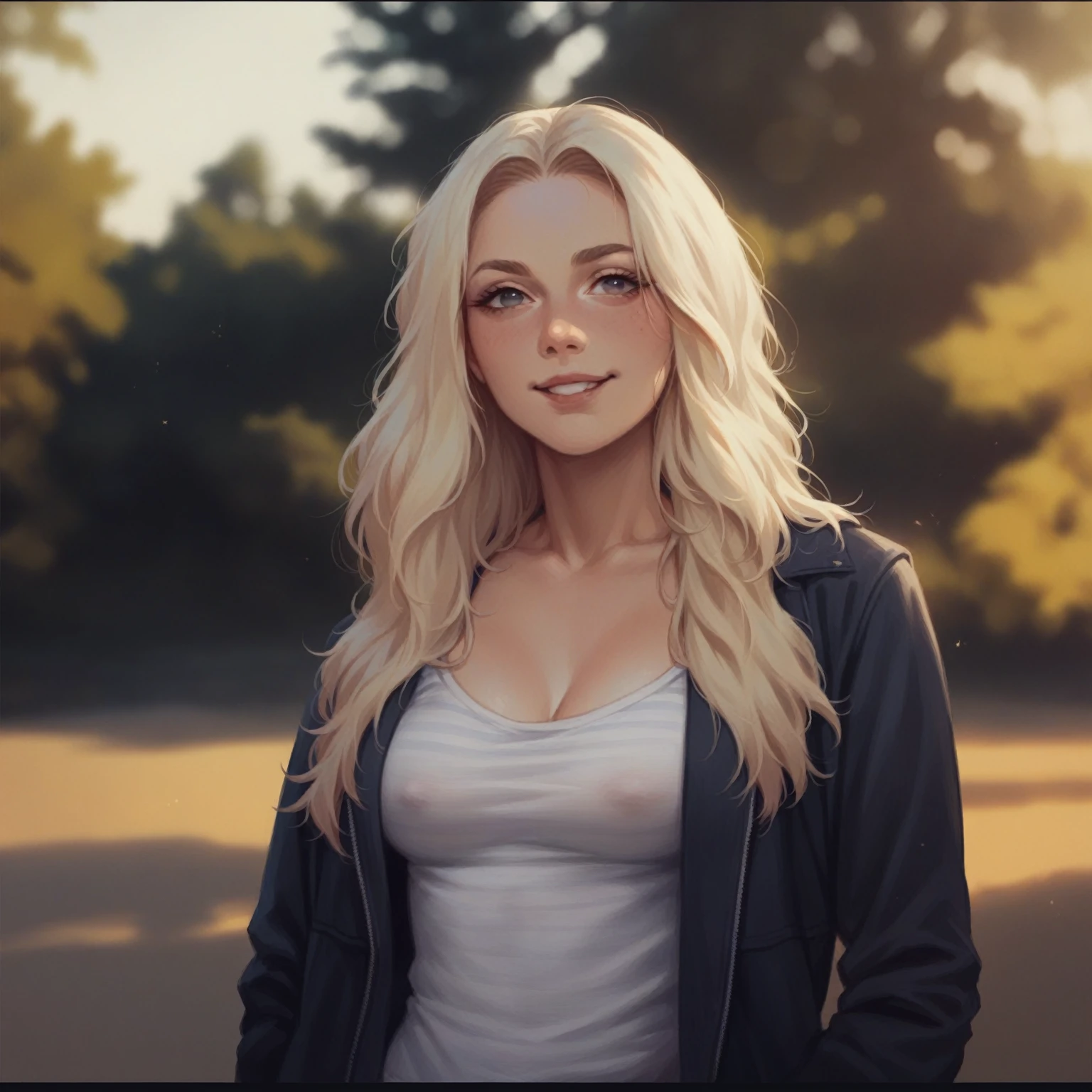 Make a 20 years old swedish girl with quite big tits, that are topless, but covered with both hands, she is at the beach, and she have a light smile, make a really good quality