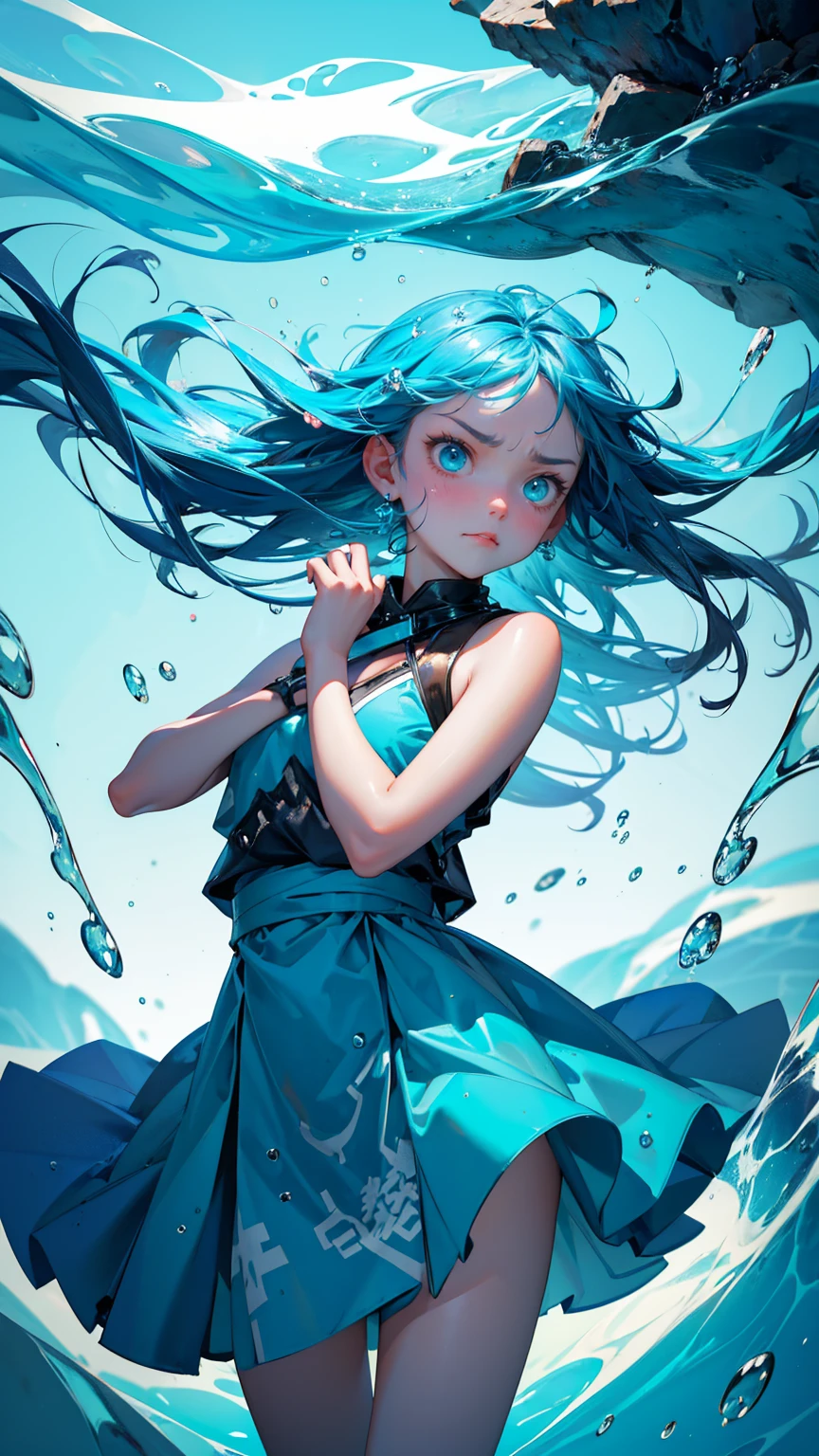 A cute girl with angry emotions on face, girl stuck in blue water ice tube an angry girl has its head sticking out from under some ice drops. He has thrown his hands up as if someone had stuck him there. The word "Stuck Transaction" appears at the bottom right in clear letters