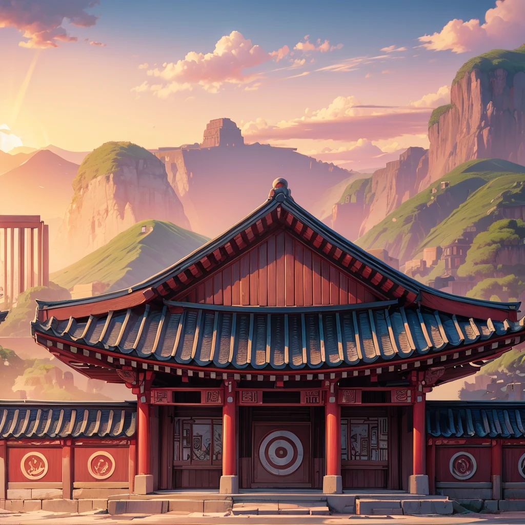 illustration:Traditional Chinese architecture,Pagoda in the background, Temple Background, Palace Background, Traditional Korean city, Korean traditional palace, Depicting the background of the temple, Dojo on the mountain, background technology, High School Background, Town Background, background technologywork, anime background technology, Anime Background, Korean Artist, Downtown Background, Pagoda Figures